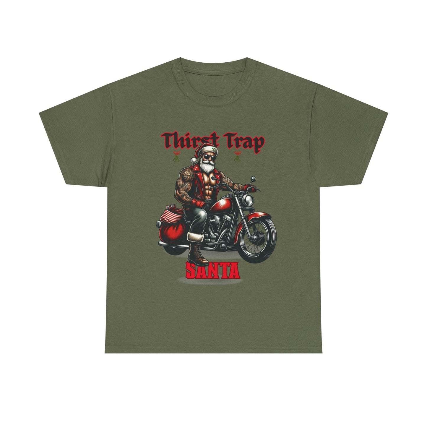 Thirst Trap Santa Tee, Funny Christmas Shirt, Unisex Holiday T-Shirt, Motorcycle Santa Gift, Festive Graphic Tee
