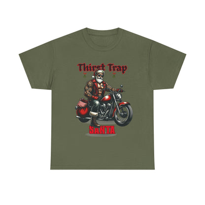 Thirst Trap Santa Tee, Funny Christmas Shirt, Unisex Holiday T-Shirt, Motorcycle Santa Gift, Festive Graphic Tee