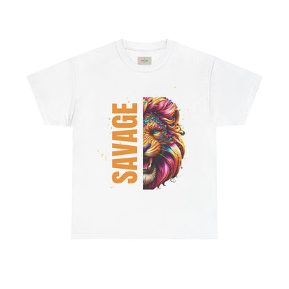 Savage Lion Tee, Unisex Heavy Cotton Shirt, Bold Graphic Tee for Animal Lovers, Casual Wear, Unique Gift Idea