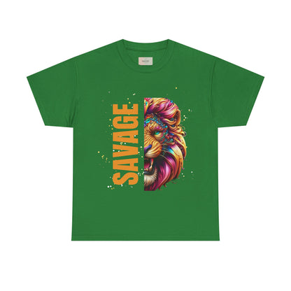 Savage Lion Tee, Unisex Heavy Cotton Shirt, Bold Graphic Tee for Animal Lovers, Casual Wear, Unique Gift Idea