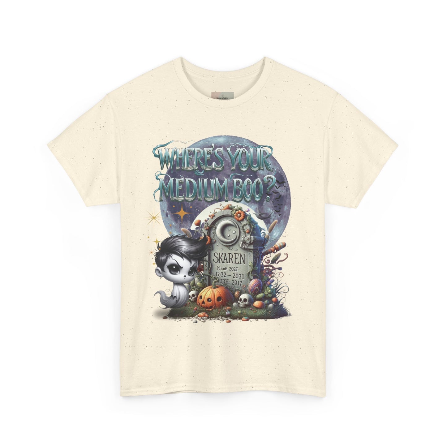 Spooky Themed Tee, Halloween Apparel, Unisex Cotton T-Shirt, Medium Boo Graphic, Ghostly Gift, Fun Halloween Tee, Creepy Cute Shirt