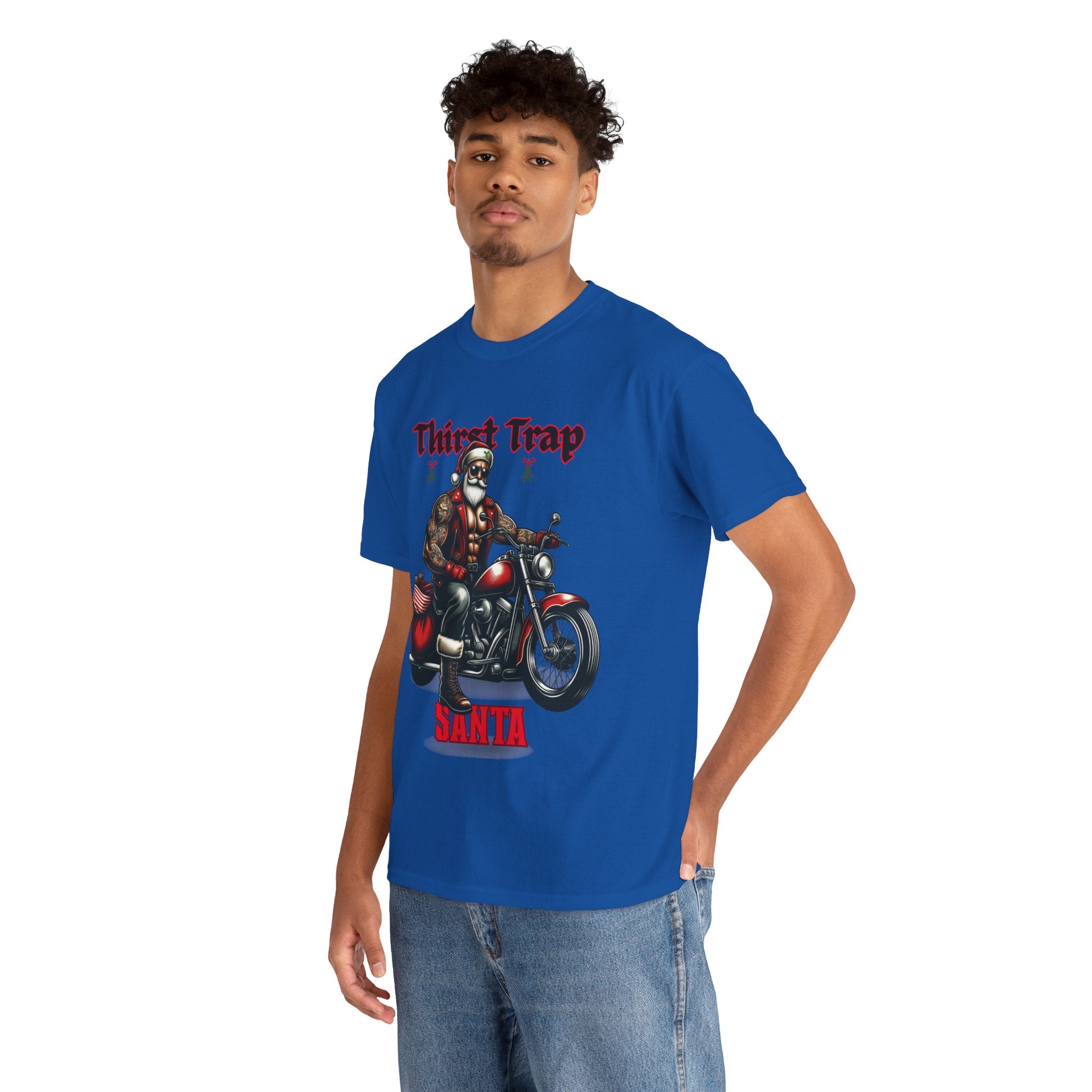 Thirst Trap Santa Tee, Funny Christmas Shirt, Unisex Holiday T-Shirt, Motorcycle Santa Gift, Festive Graphic Tee
