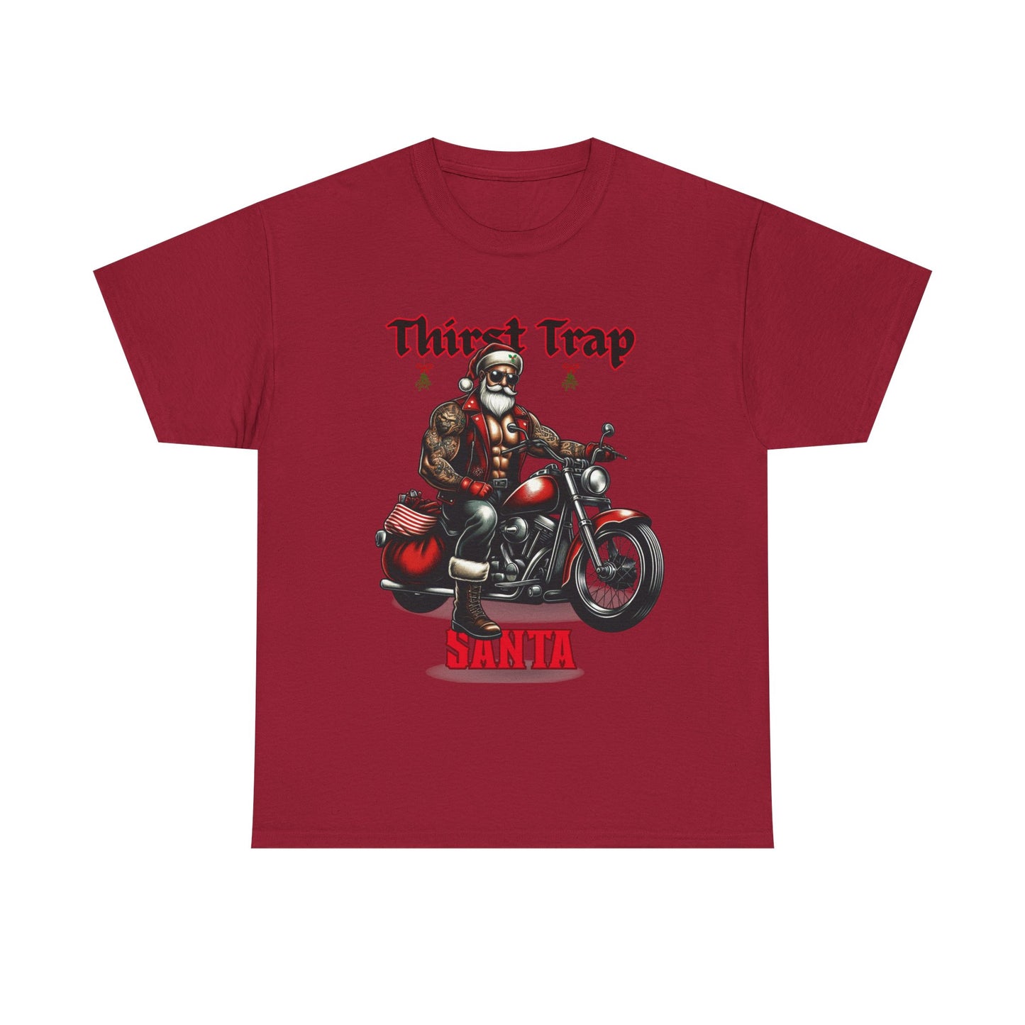 Thirst Trap Santa Tee, Funny Christmas Shirt, Unisex Holiday T-Shirt, Motorcycle Santa Gift, Festive Graphic Tee