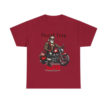 Thirst Trap Santa Tee, Funny Christmas Shirt, Unisex Holiday T-Shirt, Motorcycle Santa Gift, Festive Graphic Tee