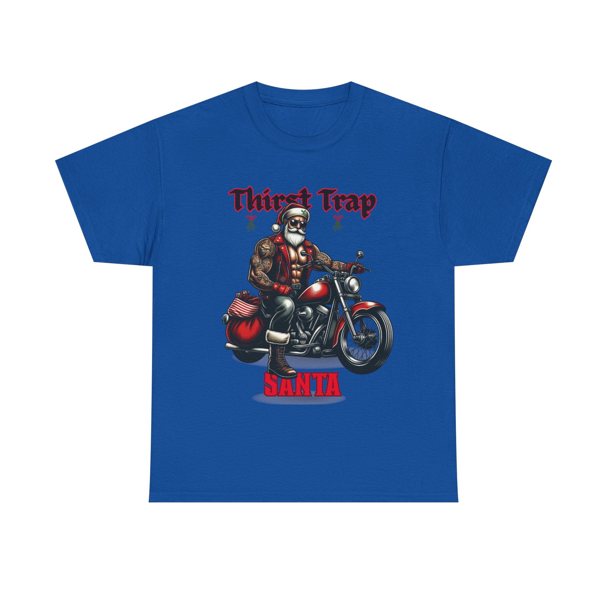 Thirst Trap Santa Tee, Funny Christmas Shirt, Unisex Holiday T-Shirt, Motorcycle Santa Gift, Festive Graphic Tee