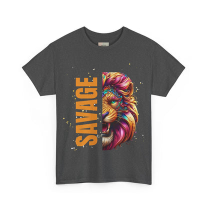 Savage Lion Tee, Unisex Heavy Cotton Shirt, Bold Graphic Tee for Animal Lovers, Casual Wear, Unique Gift Idea