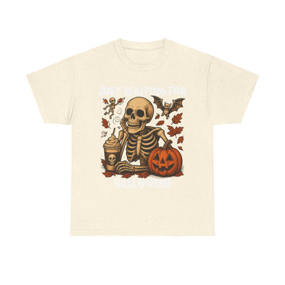 Halloween Skeleton Tee, Spooky T-Shirt, Fall Shirt, Unisex Halloween Apparel, Pumpkin and Skeleton Design