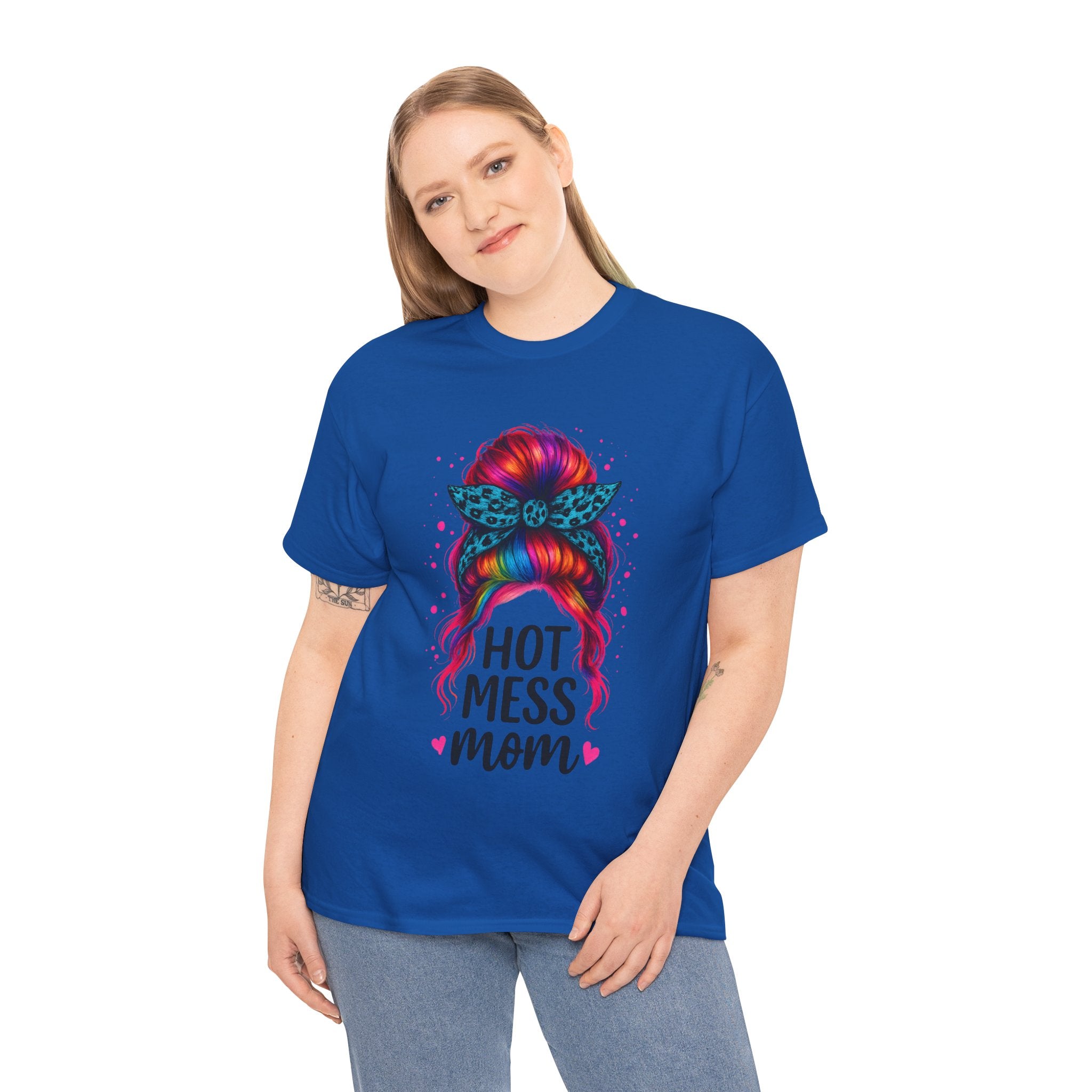 Hot Mess Mom Unisex Heavy Cotton Tee, Funny Mom Shirt, Gift for Mothers Day, Parody T-Shirt, Casual Wear, Trendy Graphic Tee