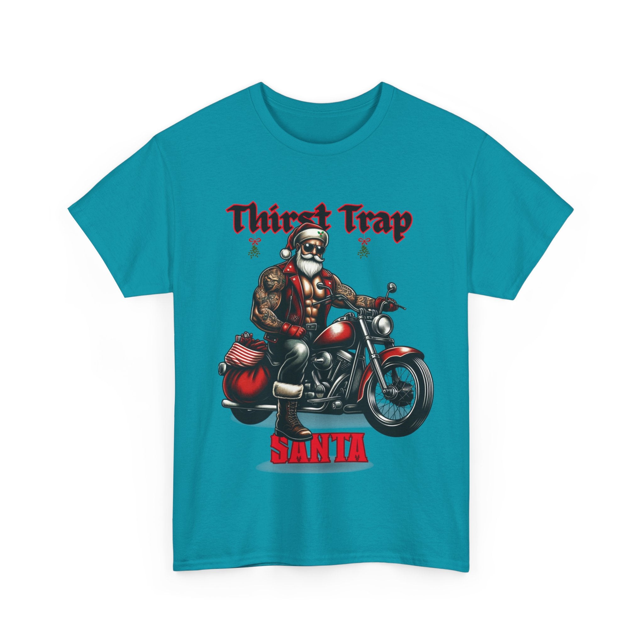 Thirst Trap Santa Tee, Funny Christmas Shirt, Unisex Holiday T-Shirt, Motorcycle Santa Gift, Festive Graphic Tee