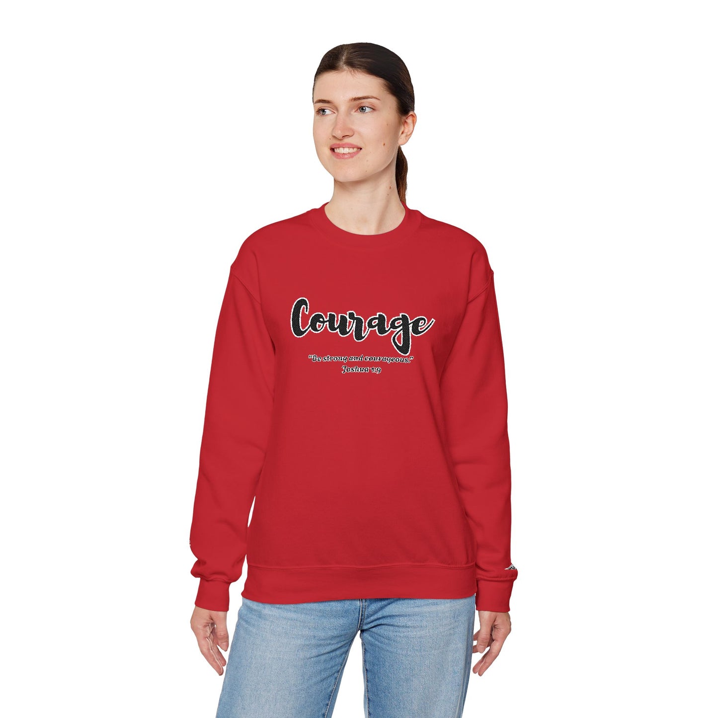 Courage Sweatshirt – “Be Strong and Courageous” Christian Crewneck, Inspirational Faith-Based Pullover, Cozy Unisex Apparel, Motivational Gift for Believers