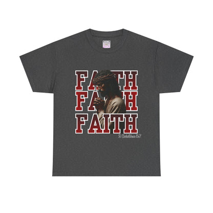 Faith Prayer T-Shirt – “Faith” with Praying Jesus Graphic, 2 Corinthians 5:7 Christian Tee, Inspirational Unisex Shirt, Spiritual Apparel