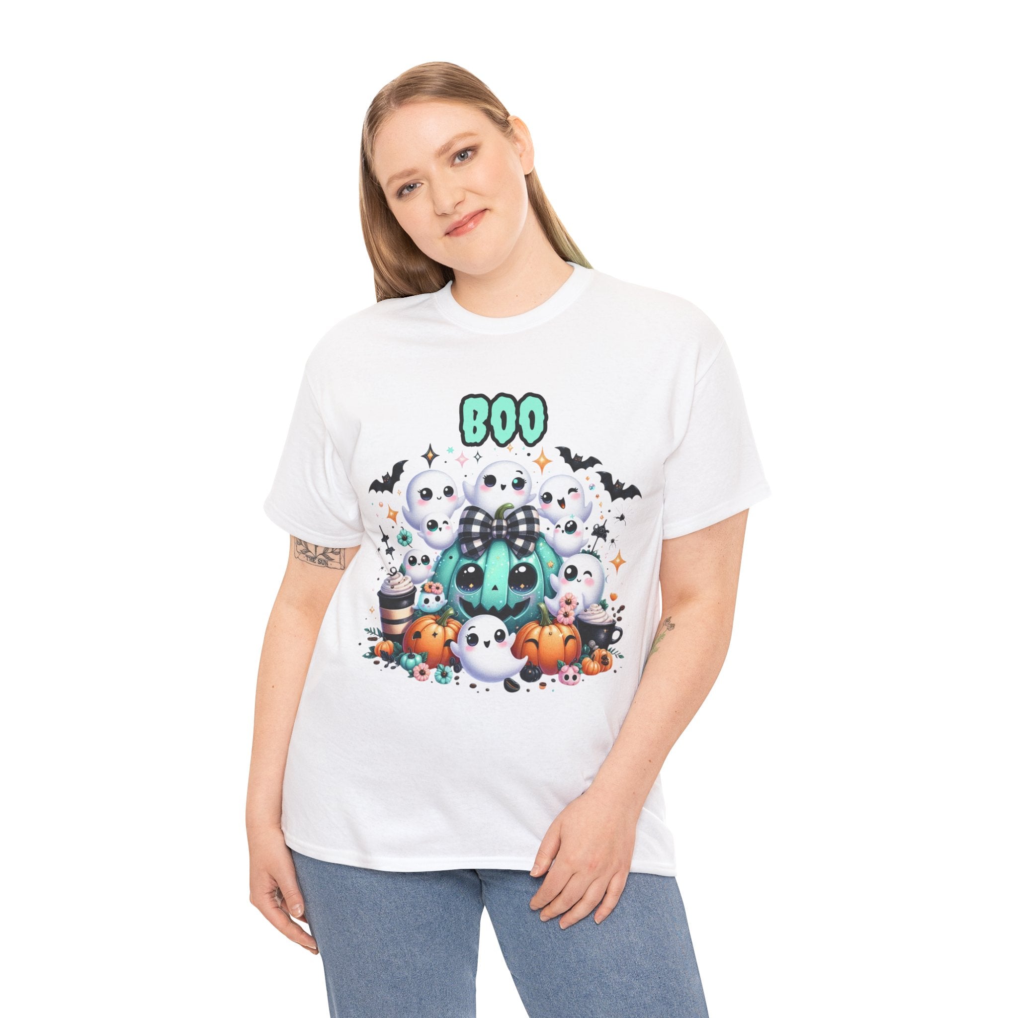 Halloween Boo Tee, Fun Spooky T-Shirt, Unisex Heavy Cotton, Cute Halloween Apparel, Ghost & Pumpkin Shirt, Seasonal Gift Idea