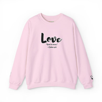 Love Sweatshirt – “God Is Love” Minimalist Christian Crewneck, Inspirational Faith-Based Pullover, Cozy Unisex Apparel, Thoughtful Gift for Believers
