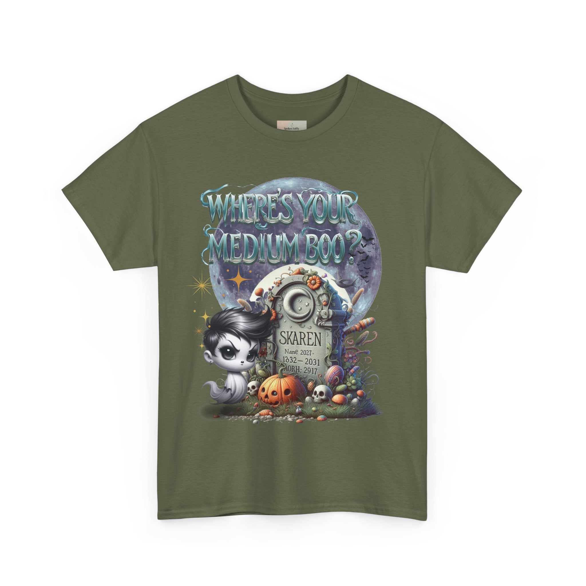 Spooky Themed Tee, Halloween Apparel, Unisex Cotton T-Shirt, Medium Boo Graphic, Ghostly Gift, Fun Halloween Tee, Creepy Cute Shirt