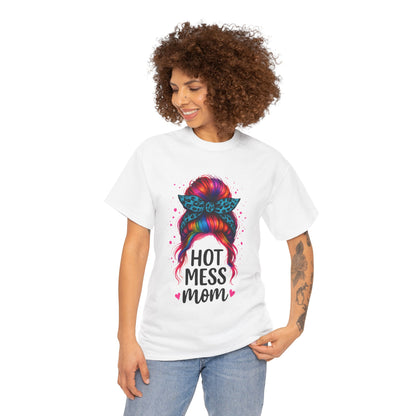 Hot Mess Mom Unisex Heavy Cotton Tee, Funny Mom Shirt, Gift for Mothers Day, Parody T-Shirt, Casual Wear, Trendy Graphic Tee