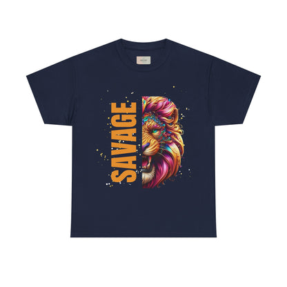 Savage Lion Tee, Unisex Heavy Cotton Shirt, Bold Graphic Tee for Animal Lovers, Casual Wear, Unique Gift Idea