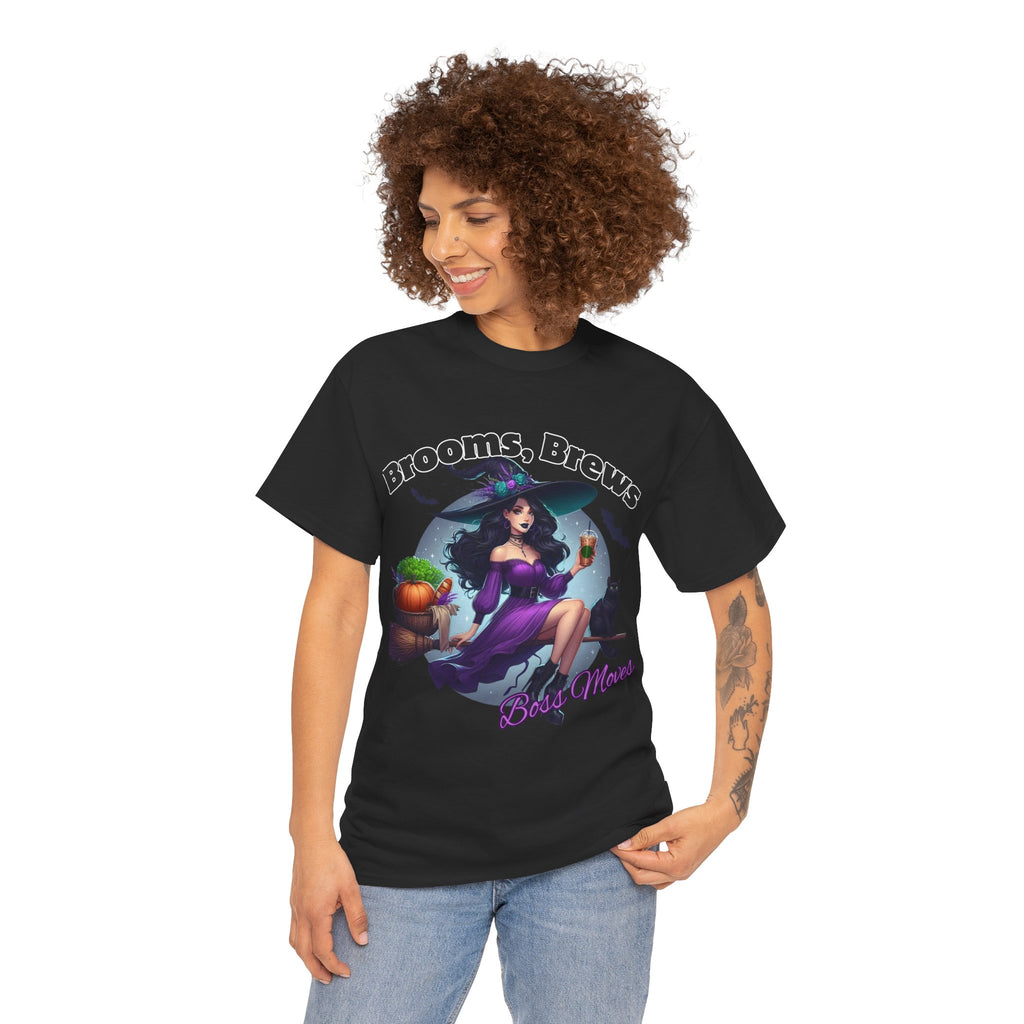 Brooms & Brews Halloween Tee, Unisex Shirt, Witch Craft Tee, Autumn Apparel, Spooky Season Outfit