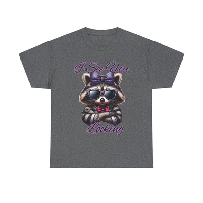I See You Looking Raccoon Tee, Cute Graphic T-Shirt, Unisex Cotton Shirt, Animal Lover Gift, Cool Casual Wear