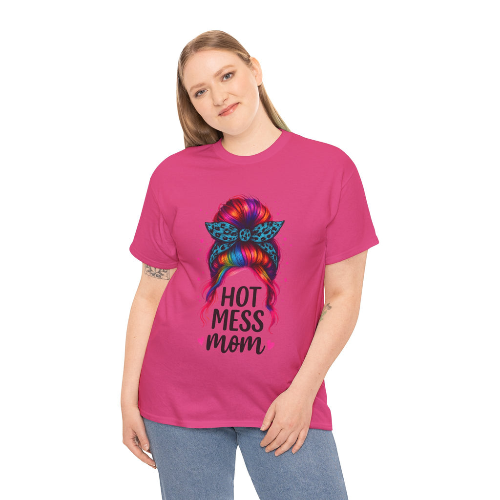 Hot Mess Mom Unisex Heavy Cotton Tee, Funny Mom Shirt, Gift for Mothers Day, Parody T-Shirt, Casual Wear, Trendy Graphic Tee