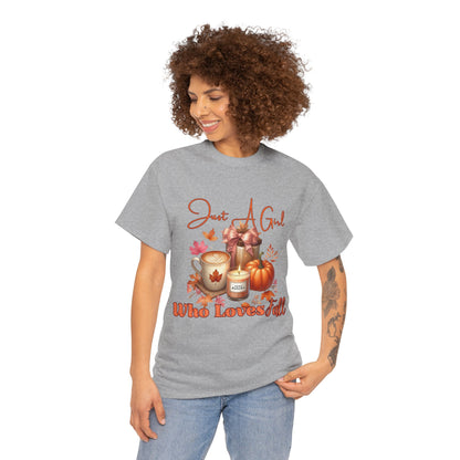 Just A Girl Who Like Fall Cotton Tee, Autumn T-Shirt, Seasonal Graphic Tee, Cozy Fall Apparel