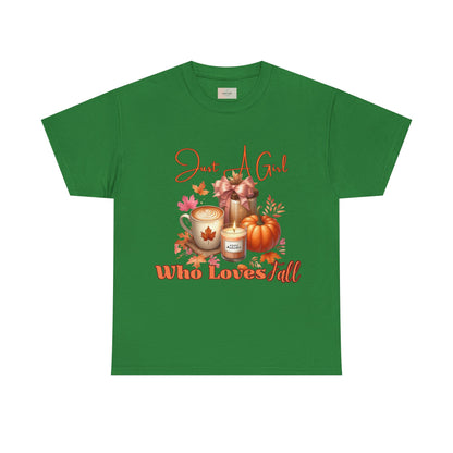Just A Girl Who Like Fall Cotton Tee, Autumn T-Shirt, Seasonal Graphic Tee, Cozy Fall Apparel
