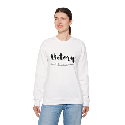 Victory Sweatshirt – “Thanks Be to God, Who Gives Us the Victory” Christian Crewneck, Inspirational Faith-Based Pullover, Cozy Unisex Apparel, Motivational Gift for Believers