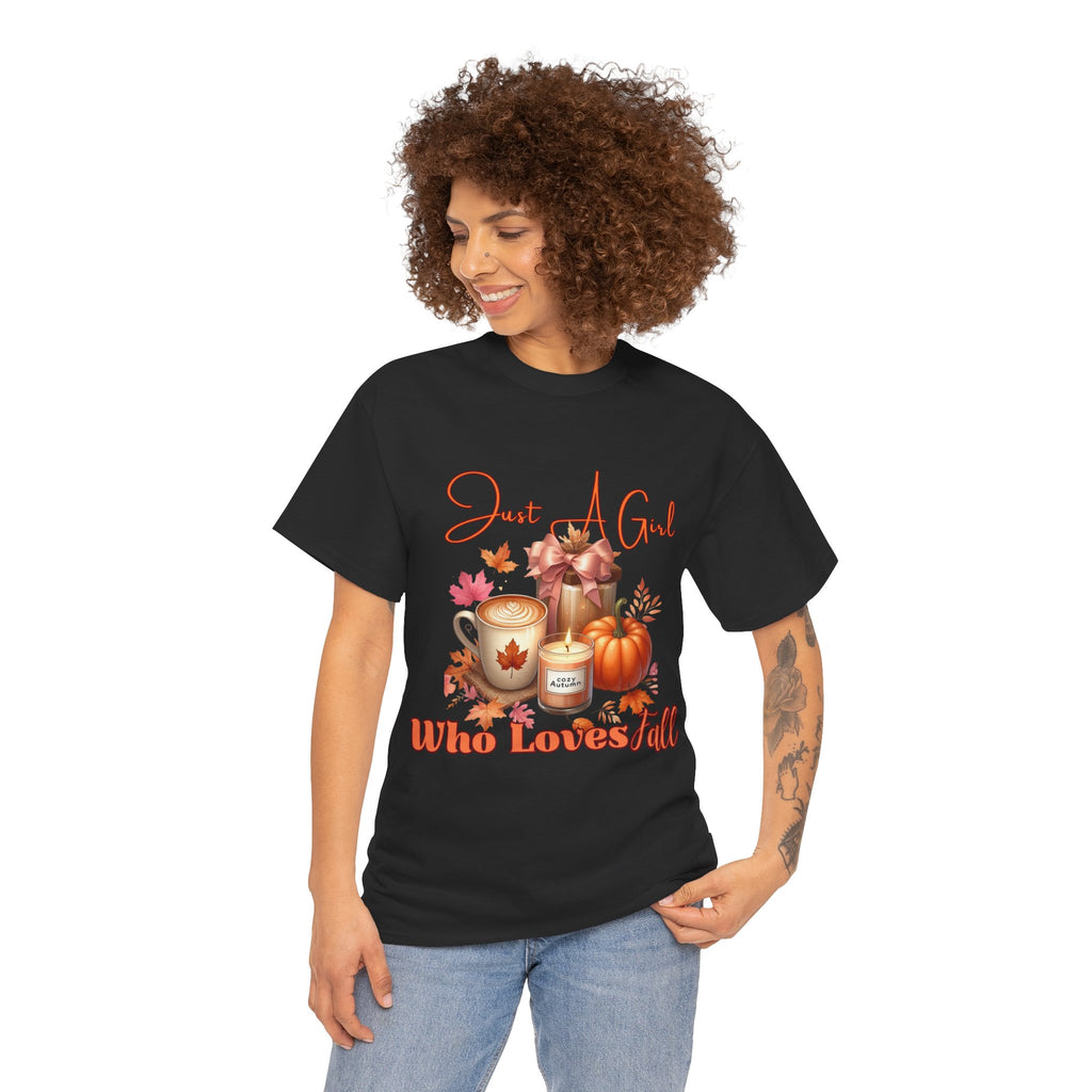 Just A Girl Who Like Fall Cotton Tee, Autumn T-Shirt, Seasonal Graphic Tee, Cozy Fall Apparel