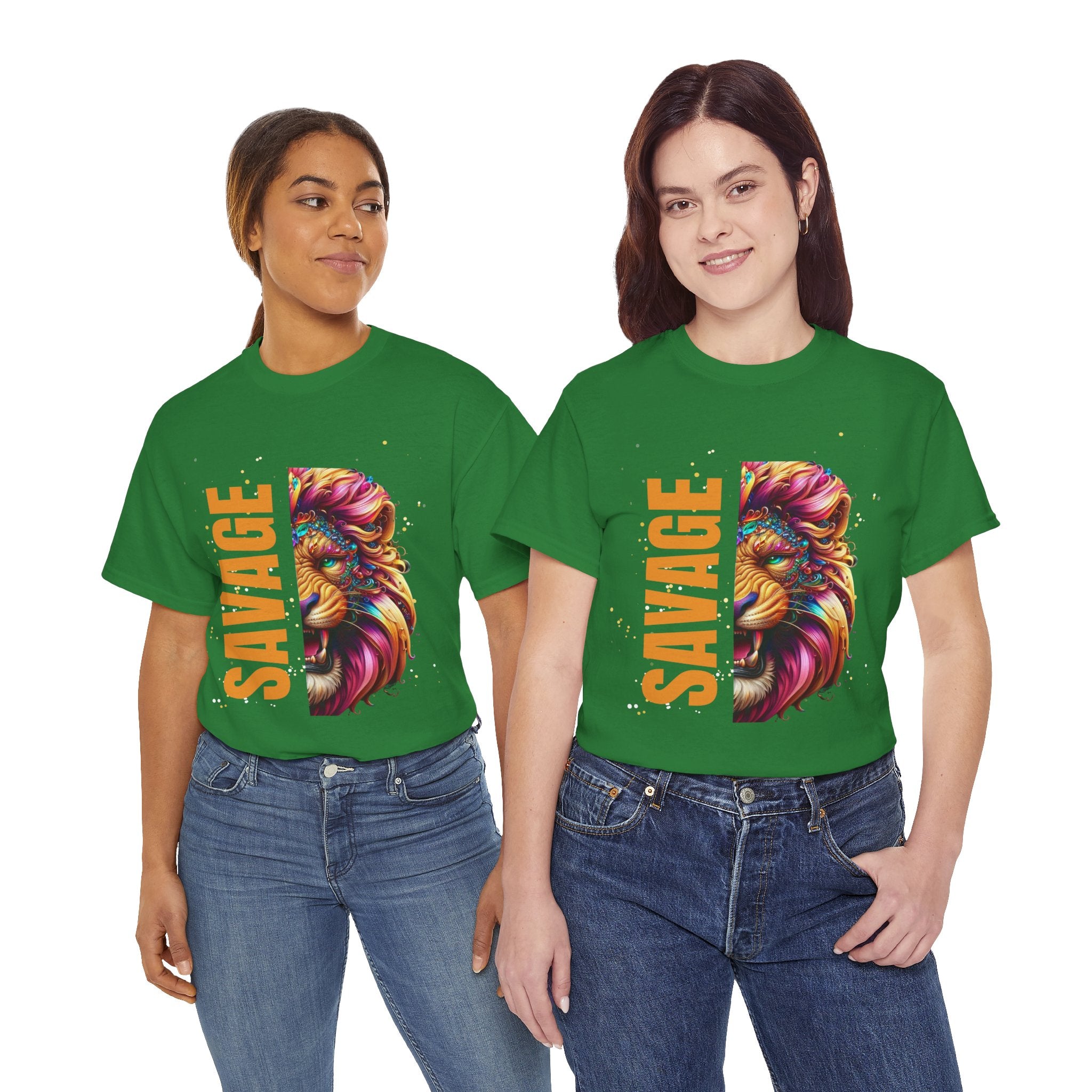 Savage Lion Tee, Unisex Heavy Cotton Shirt, Bold Graphic Tee for Animal Lovers, Casual Wear, Unique Gift Idea