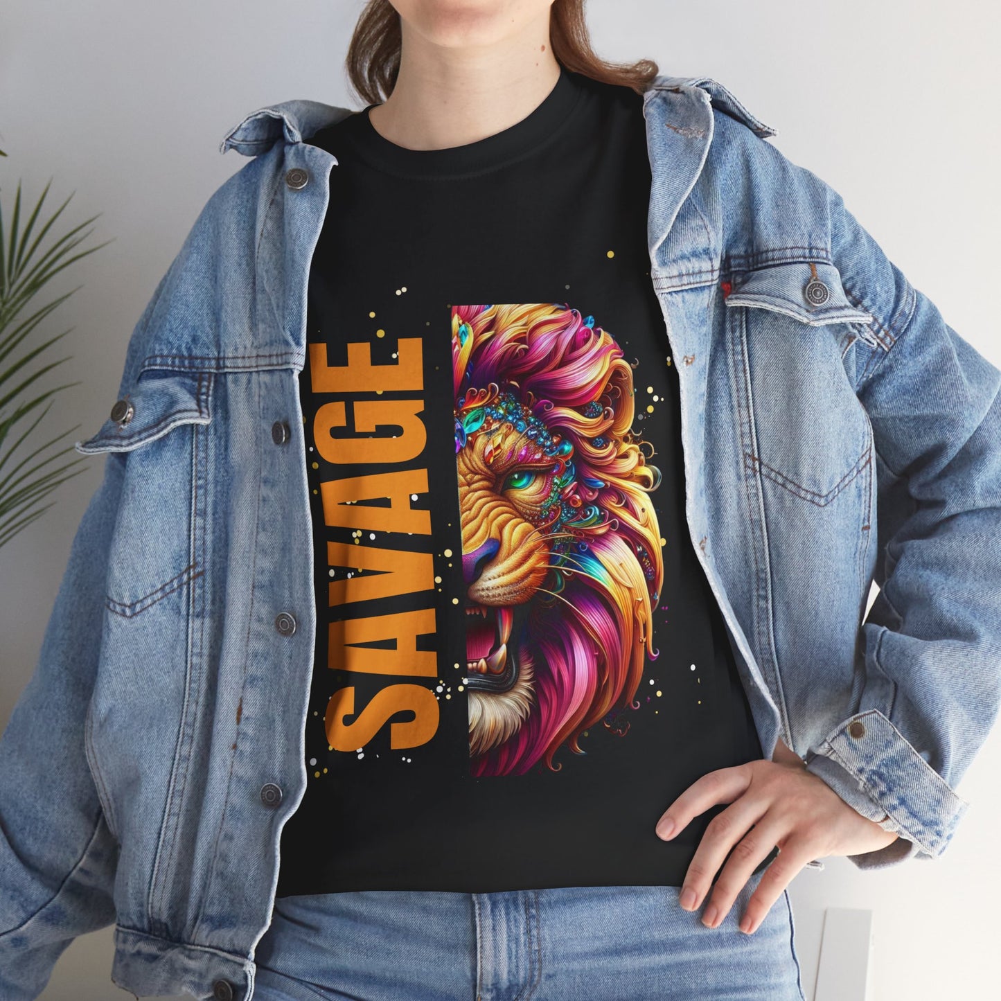 Savage Lion Tee, Unisex Heavy Cotton Shirt, Bold Graphic Tee for Animal Lovers, Casual Wear, Unique Gift Idea