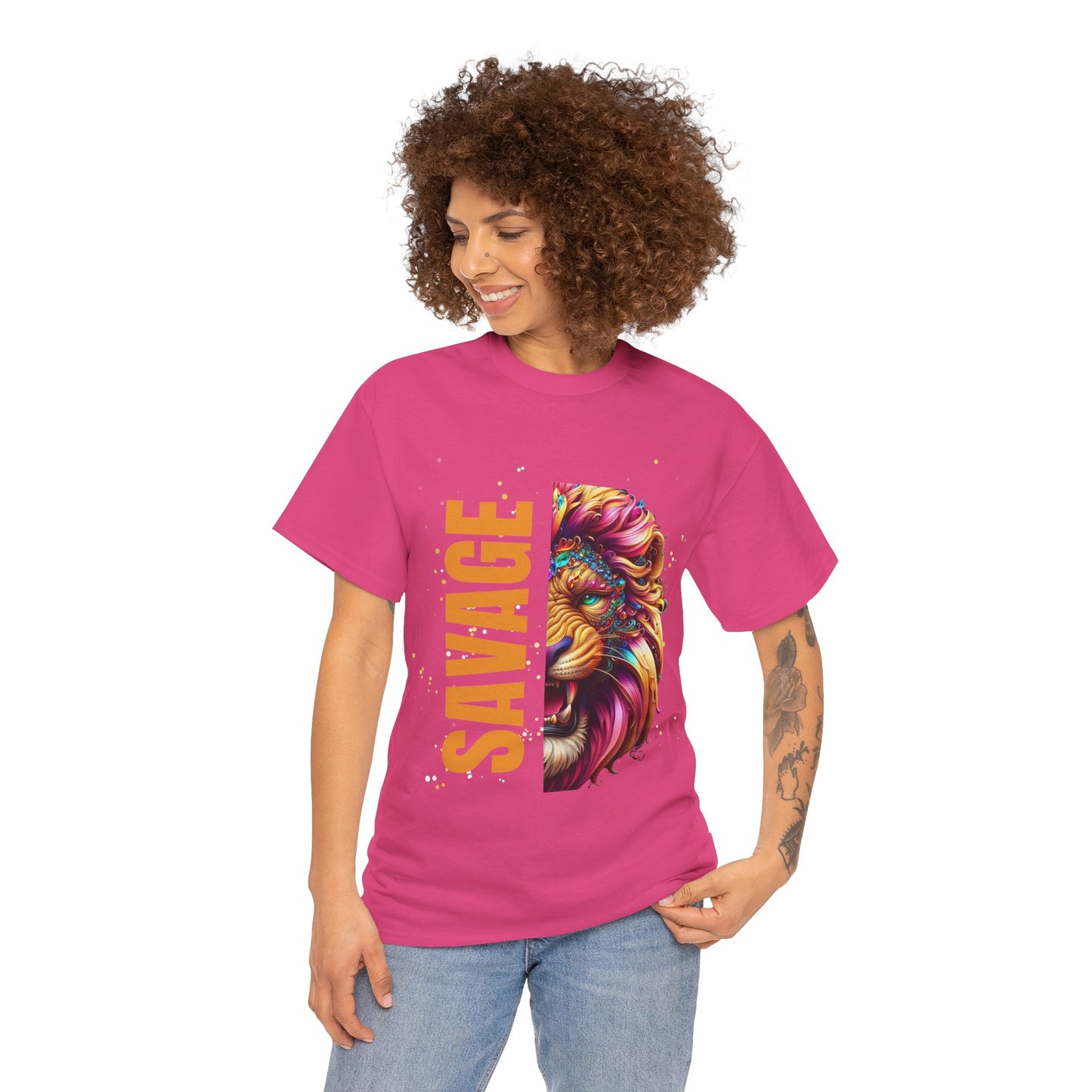 Savage Lion Tee, Unisex Heavy Cotton Shirt, Bold Graphic Tee for Animal Lovers, Casual Wear, Unique Gift Idea