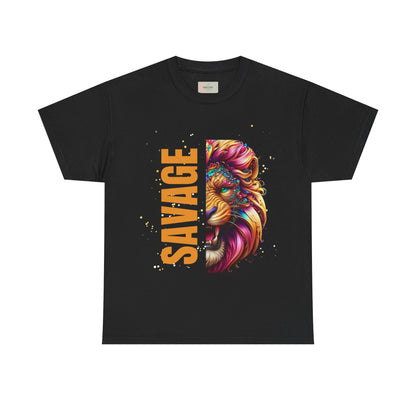 Savage Lion Tee, Unisex Heavy Cotton Shirt, Bold Graphic Tee for Animal Lovers, Casual Wear, Unique Gift Idea
