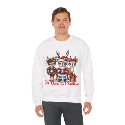 Oh Deer, It’s Christmas Sweatshirt – Funny Holiday Crewneck, Cozy Unisex Christmas Sweater, Cute Reindeer Design, Festive Gift for Her or Him