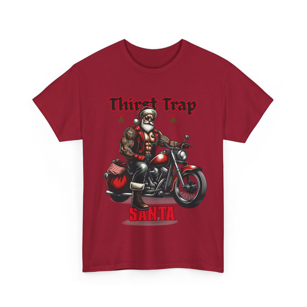Thirst Trap Santa Tee, Funny Christmas Shirt, Unisex Holiday T-Shirt, Motorcycle Santa Gift, Festive Graphic Tee
