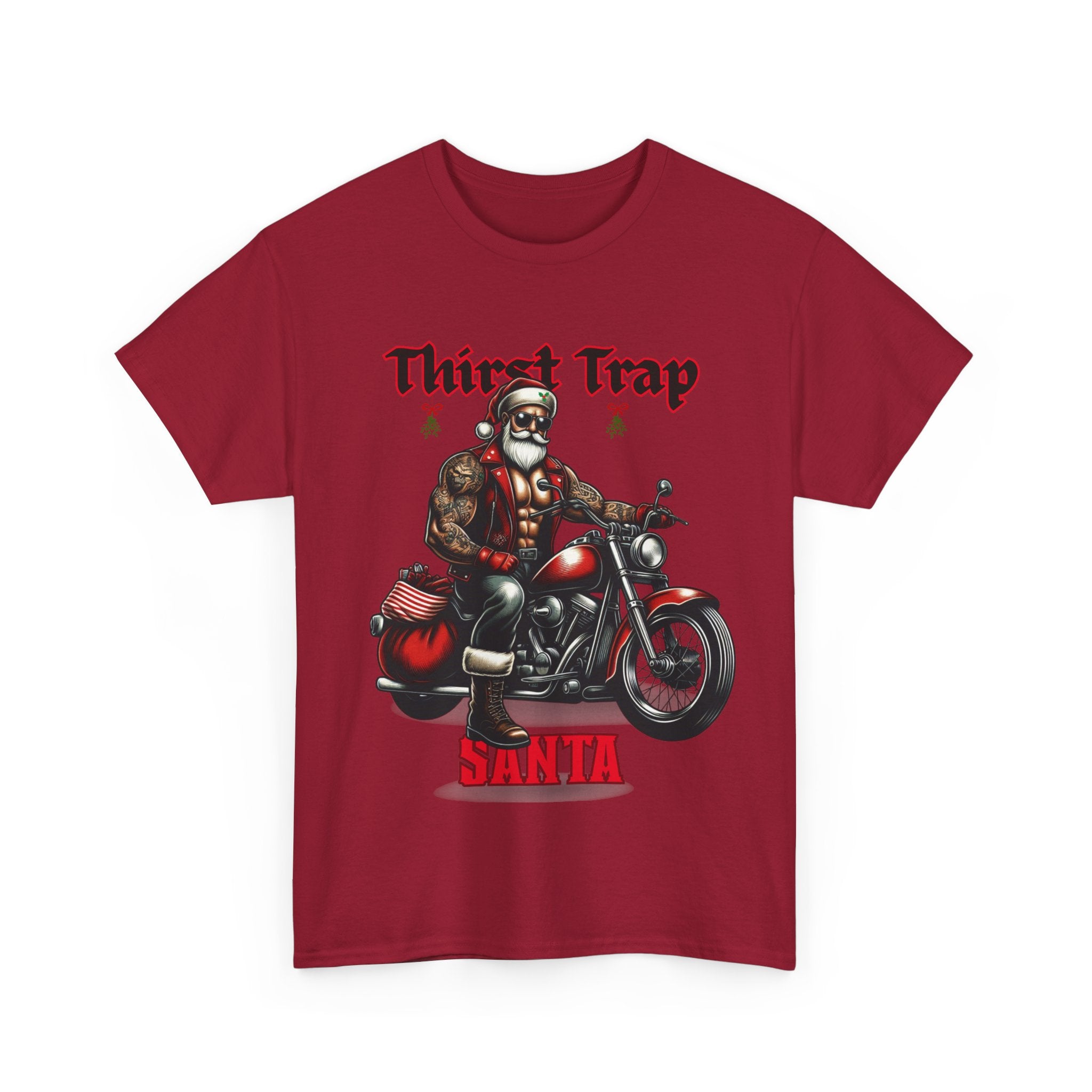 Thirst Trap Santa Tee, Funny Christmas Shirt, Unisex Holiday T-Shirt, Motorcycle Santa Gift, Festive Graphic Tee