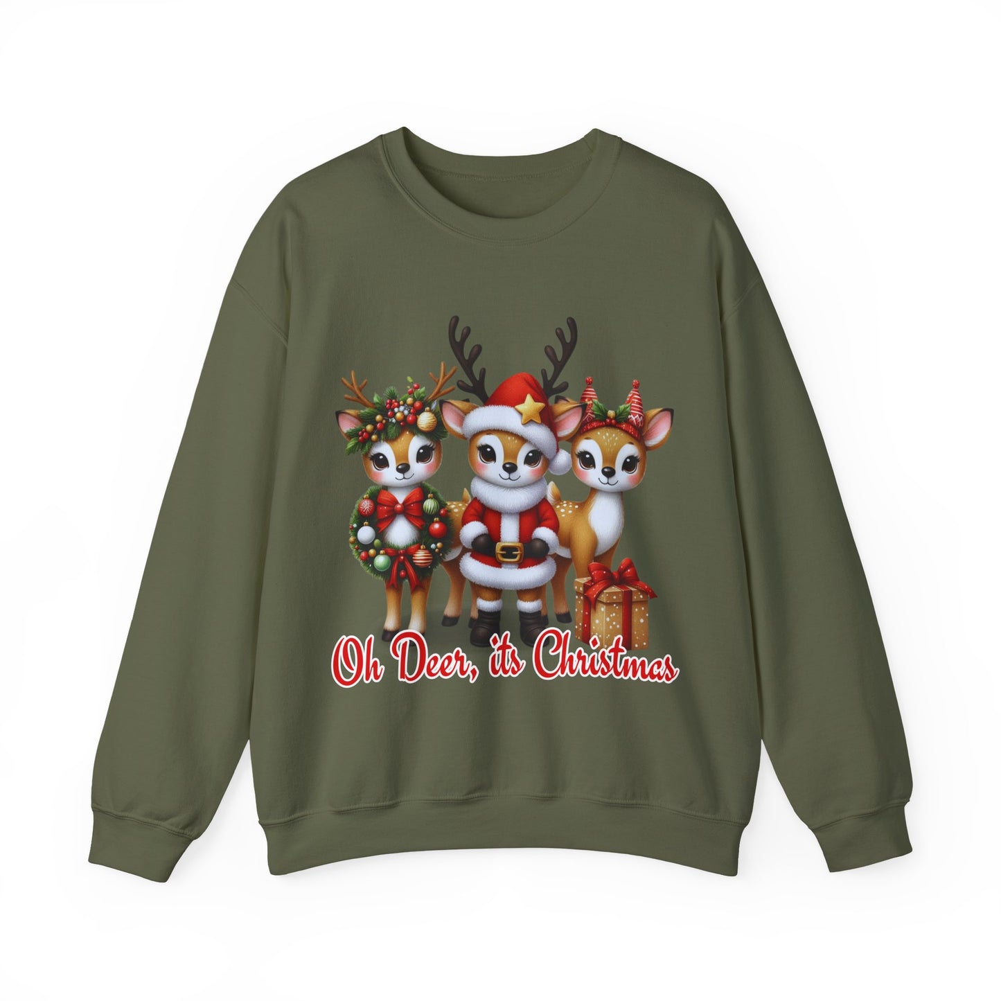 Oh Deer, It’s Christmas Sweatshirt – Funny Holiday Crewneck, Cozy Unisex Christmas Sweater, Cute Reindeer Design, Festive Gift for Her or Him