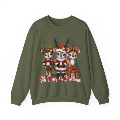 Oh Deer, It’s Christmas Sweatshirt – Funny Holiday Crewneck, Cozy Unisex Christmas Sweater, Cute Reindeer Design, Festive Gift for Her or Him