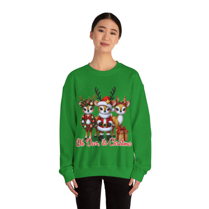 Oh Deer, It’s Christmas Sweatshirt – Funny Holiday Crewneck, Cozy Unisex Christmas Sweater, Cute Reindeer Design, Festive Gift for Her or Him