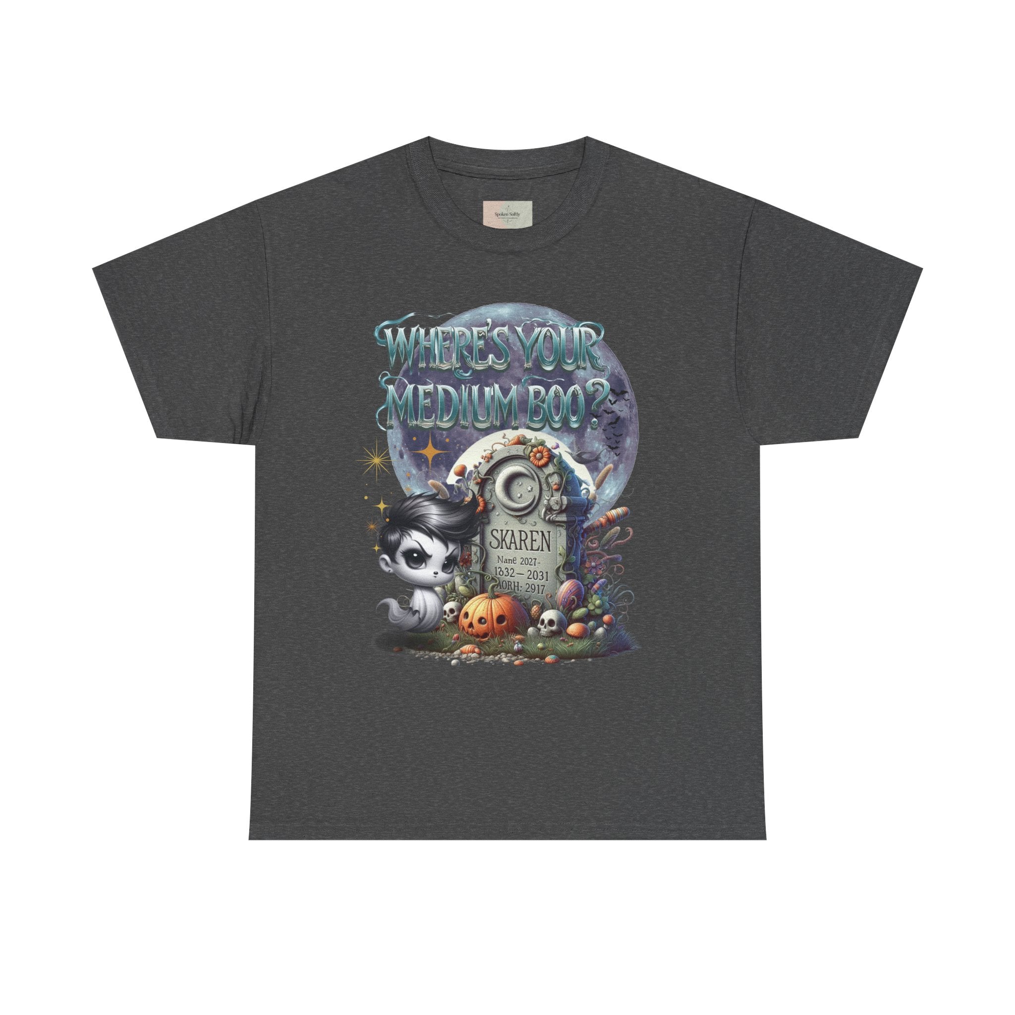 Spooky Themed Tee, Halloween Apparel, Unisex Cotton T-Shirt, Medium Boo Graphic, Ghostly Gift, Fun Halloween Tee, Creepy Cute Shirt