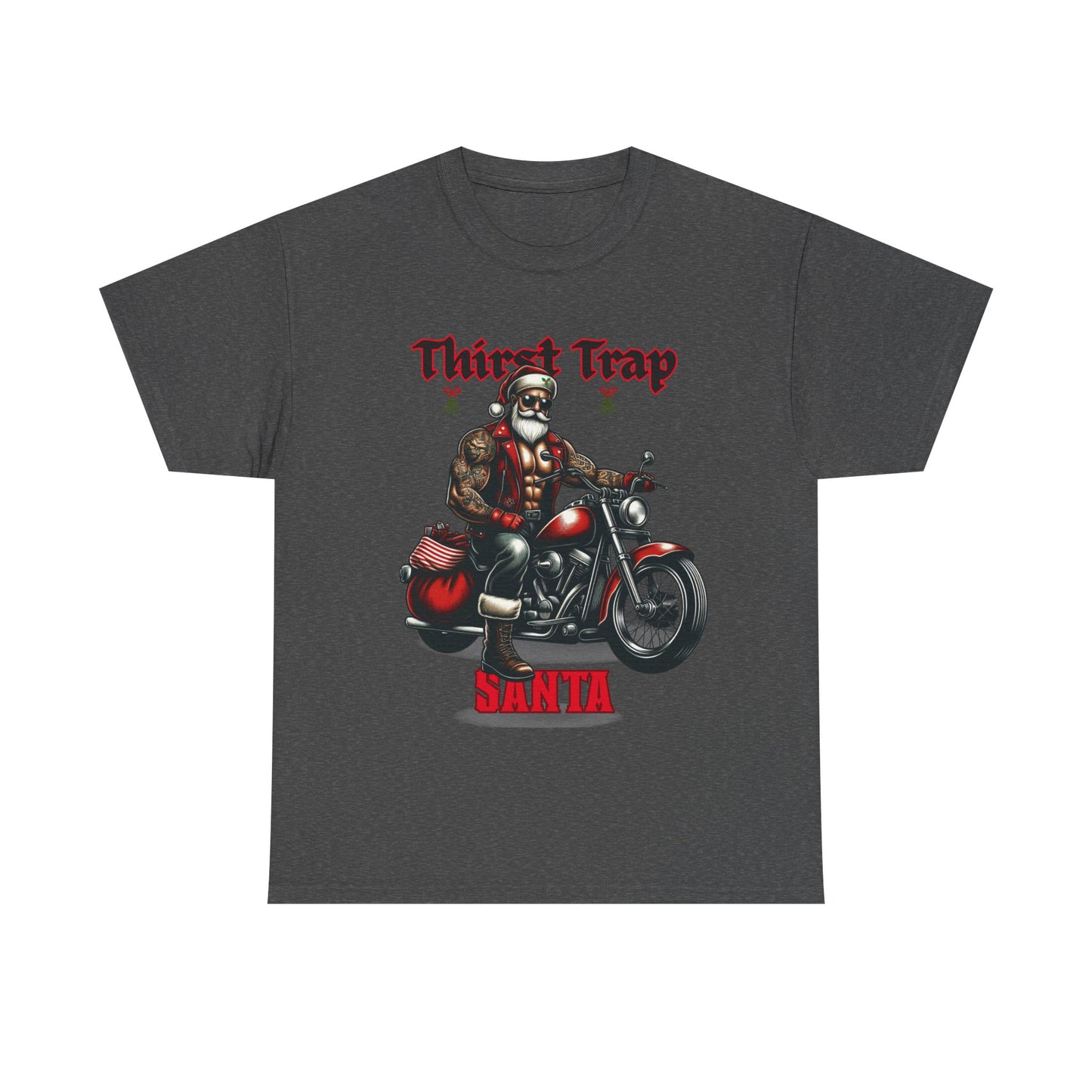 Thirst Trap Santa Tee, Funny Christmas Shirt, Unisex Holiday T-Shirt, Motorcycle Santa Gift, Festive Graphic Tee
