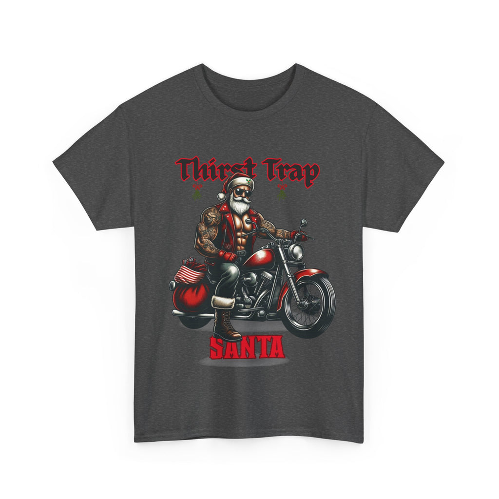 Thirst Trap Santa Tee, Funny Christmas Shirt, Unisex Holiday T-Shirt, Motorcycle Santa Gift, Festive Graphic Tee