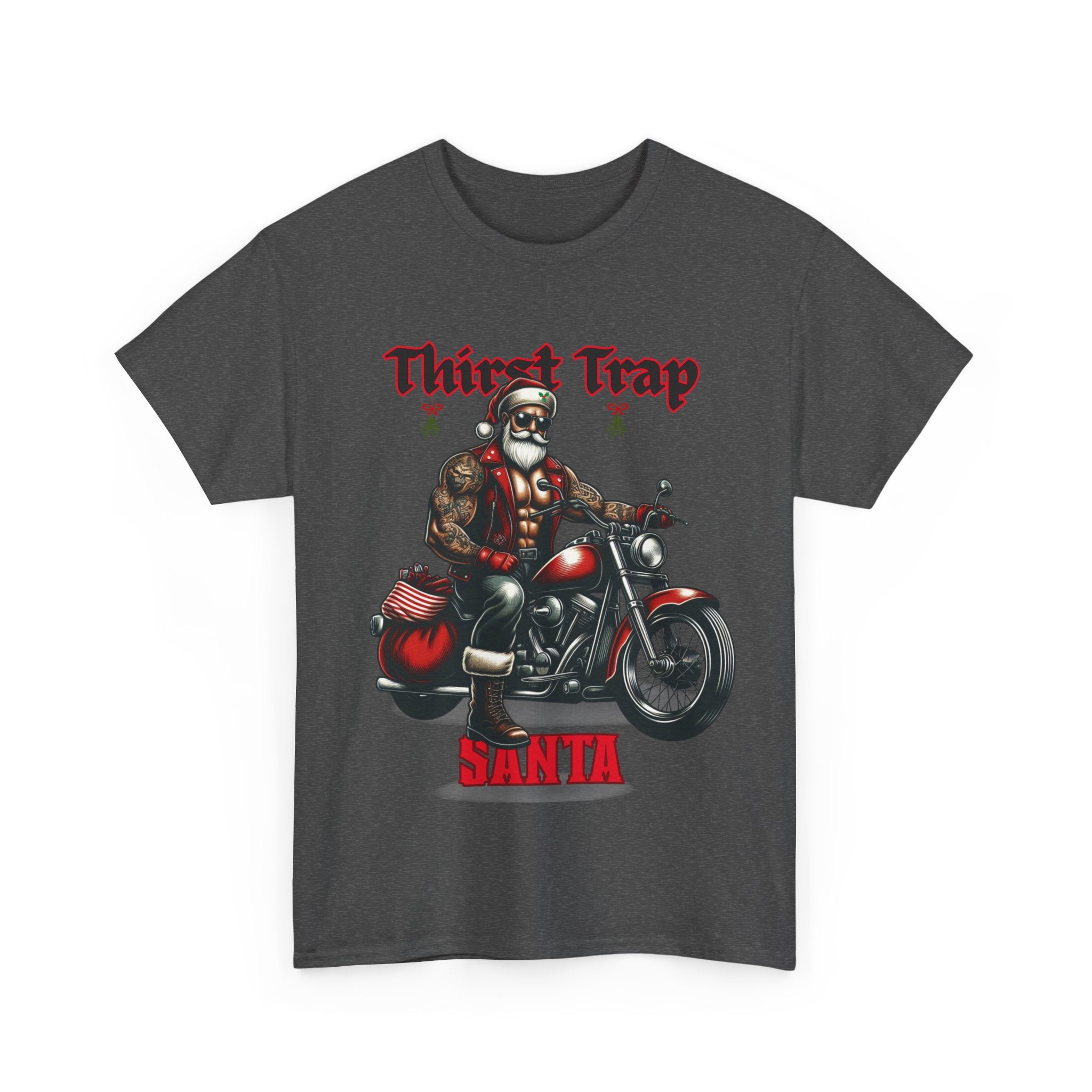 Thirst Trap Santa Tee, Funny Christmas Shirt, Unisex Holiday T-Shirt, Motorcycle Santa Gift, Festive Graphic Tee