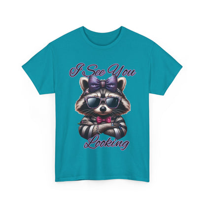 I See You Looking Raccoon Tee, Cute Graphic T-Shirt, Unisex Cotton Shirt, Animal Lover Gift, Cool Casual Wear