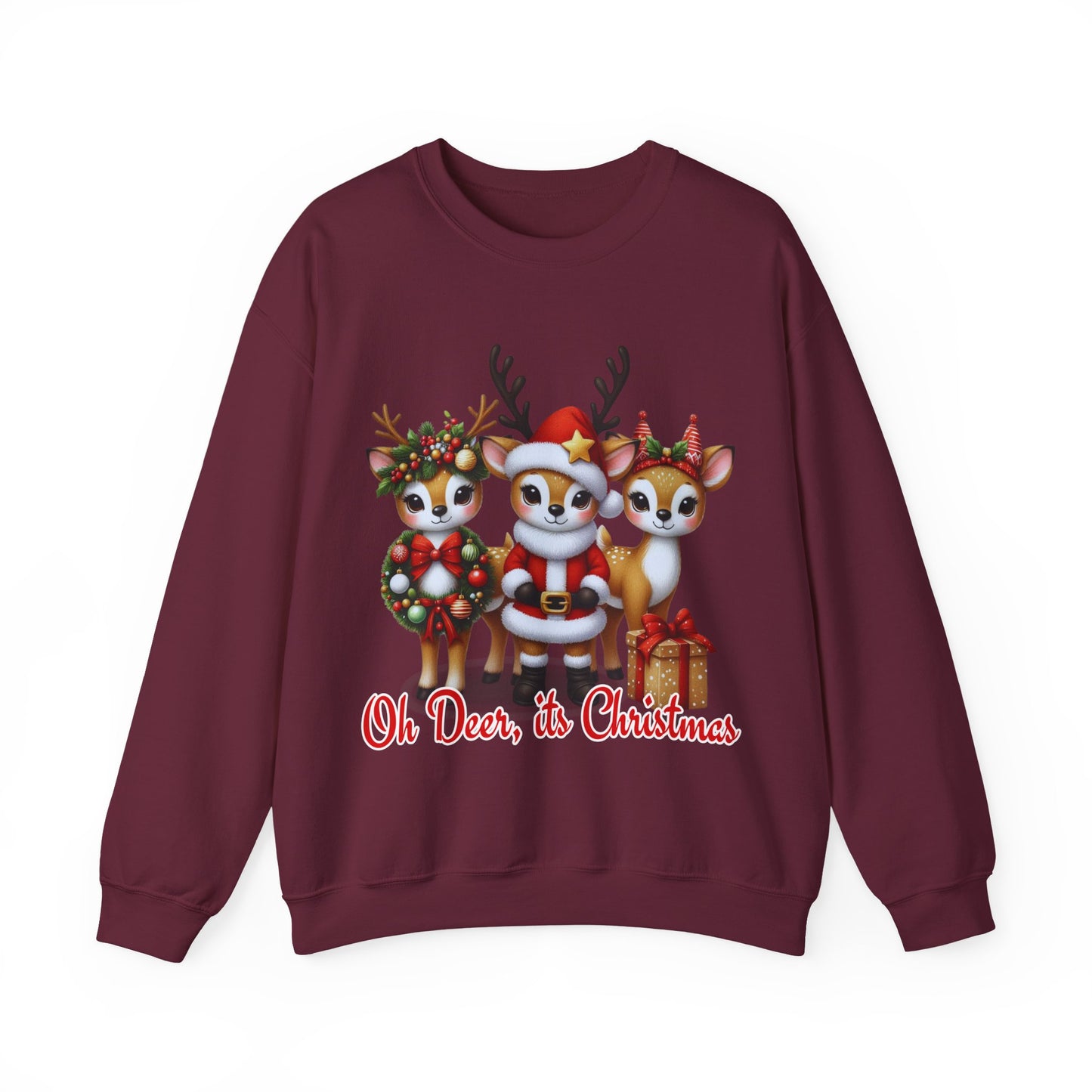 Oh Deer, It’s Christmas Sweatshirt – Funny Holiday Crewneck, Cozy Unisex Christmas Sweater, Cute Reindeer Design, Festive Gift for Her or Him