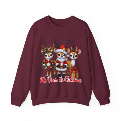 Oh Deer, It’s Christmas Sweatshirt – Funny Holiday Crewneck, Cozy Unisex Christmas Sweater, Cute Reindeer Design, Festive Gift for Her or Him