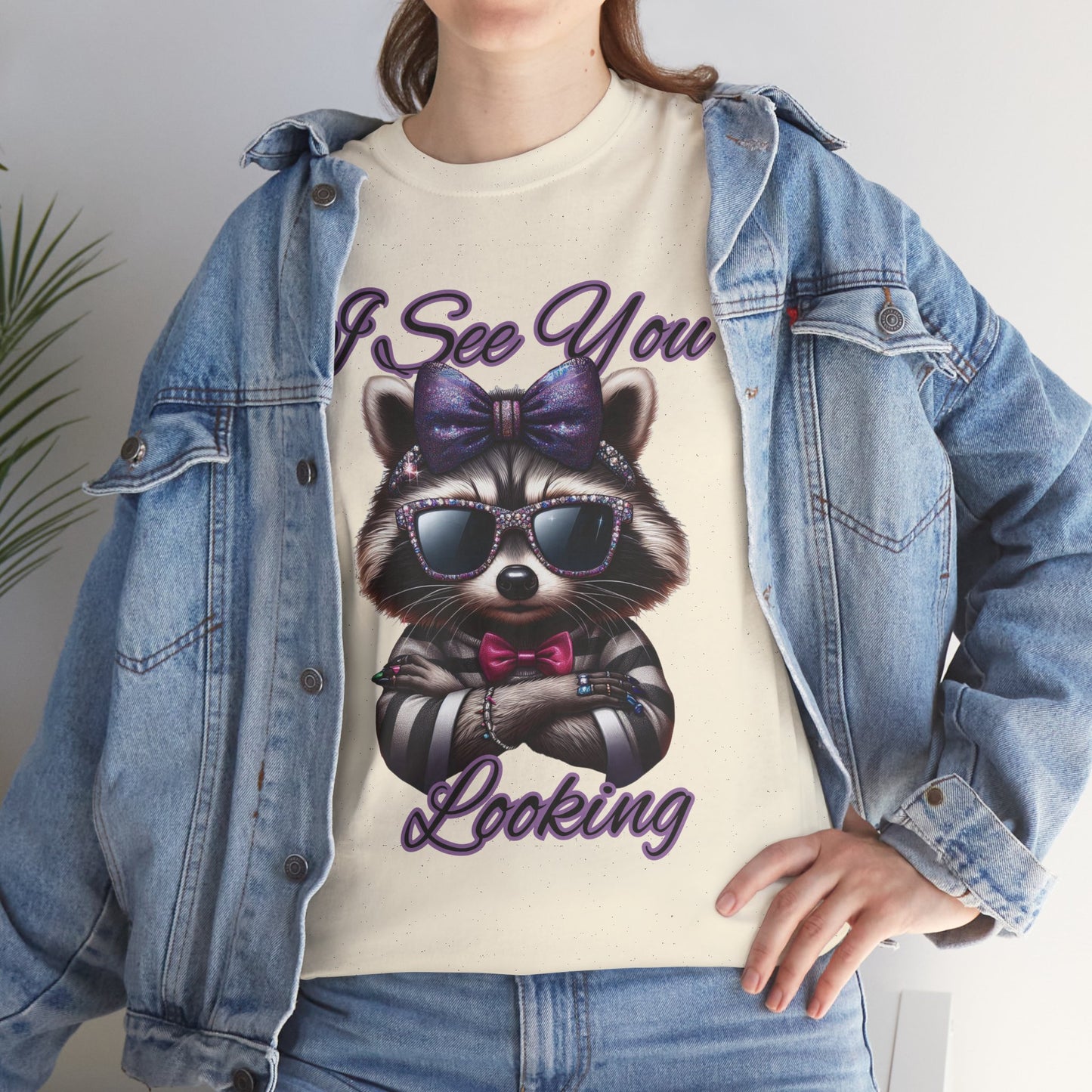 I See You Looking Raccoon Tee, Cute Graphic T-Shirt, Unisex Cotton Shirt, Animal Lover Gift, Cool Casual Wear