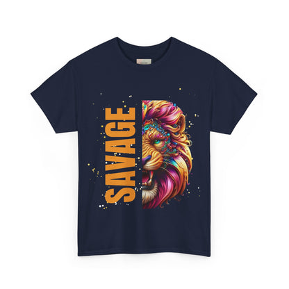 Savage Lion Tee, Unisex Heavy Cotton Shirt, Bold Graphic Tee for Animal Lovers, Casual Wear, Unique Gift Idea