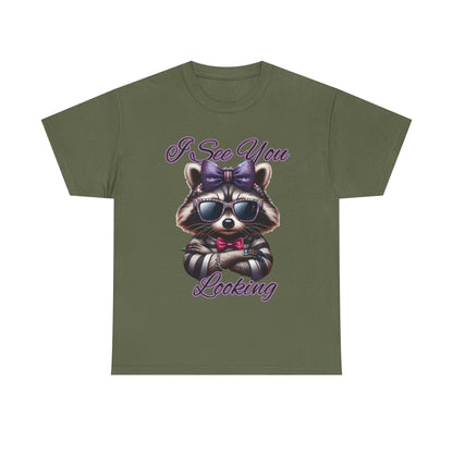 I See You Looking Raccoon Tee, Cute Graphic T-Shirt, Unisex Cotton Shirt, Animal Lover Gift, Cool Casual Wear