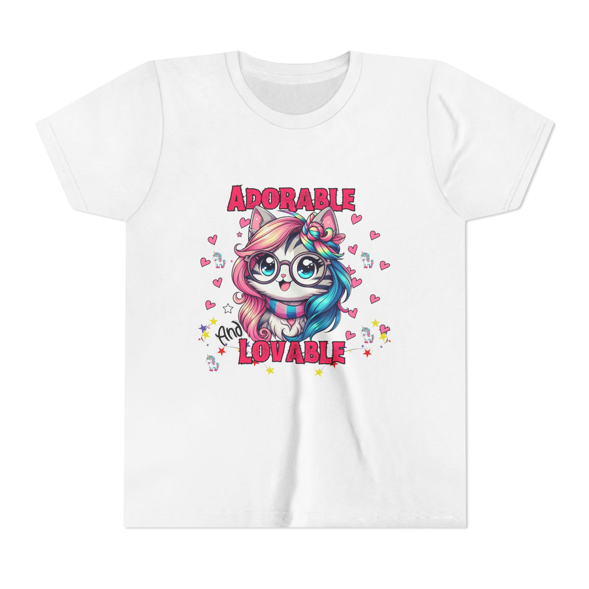 Adorable & Lovable Youth Tee, Girls Shirt, Cute T-Shirt, Gift for Kids, Birthday Outfit, Unicorn Theme Apparel