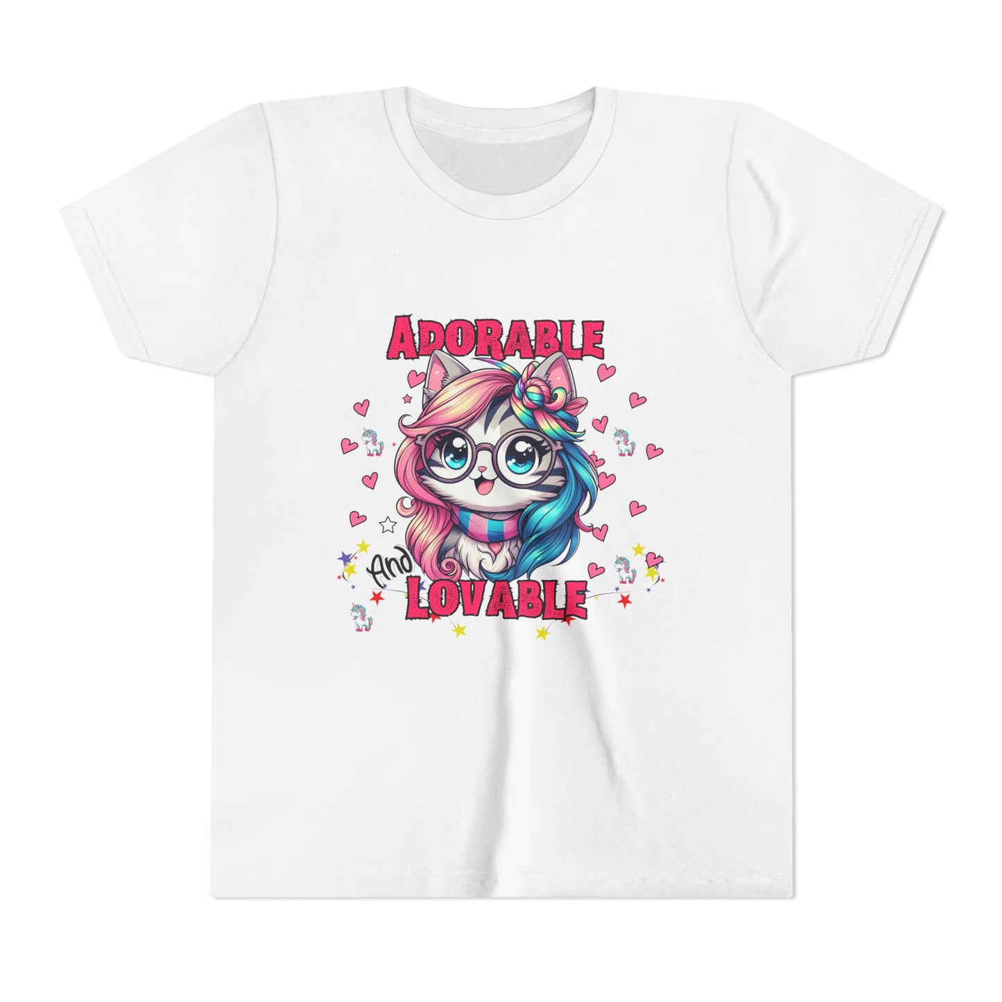 Adorable & Lovable Youth Tee, Girls Shirt, Cute T-Shirt, Gift for Kids, Birthday Outfit, Unicorn Theme Apparel