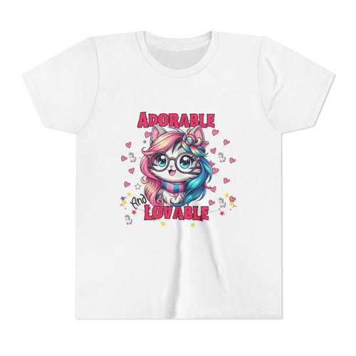 Adorable & Lovable Youth Tee, Girls Shirt, Cute T-Shirt, Gift for Kids, Birthday Outfit, Unicorn Theme Apparel